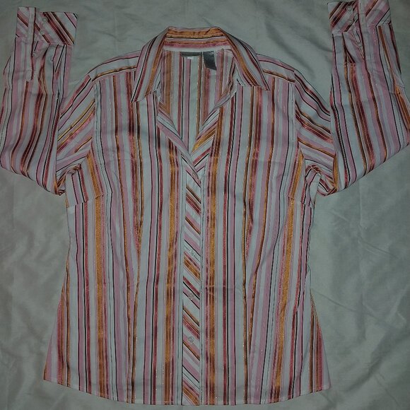 Chico's Horizontal Stripes Long Sleeve Blouse, SZ 1 - Picture 1 of 4
